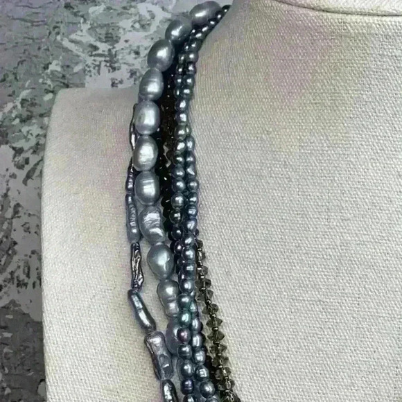 Nakamol Multi Strand Faux Pearl Necklace with Crystals - Picture 3 of 8